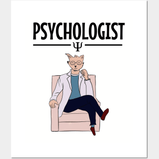 Psychologist cat illustration Posters and Art